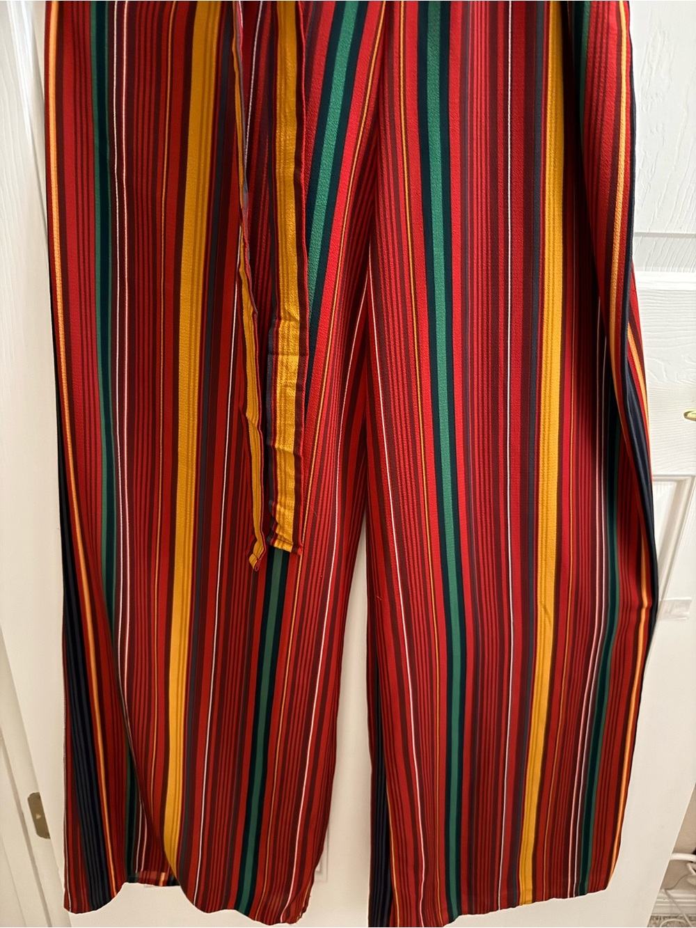 Sleeveless Striped Jumpsuit Elastic Waist Red, Green & Mustard Yellow - Picture 4 of 7